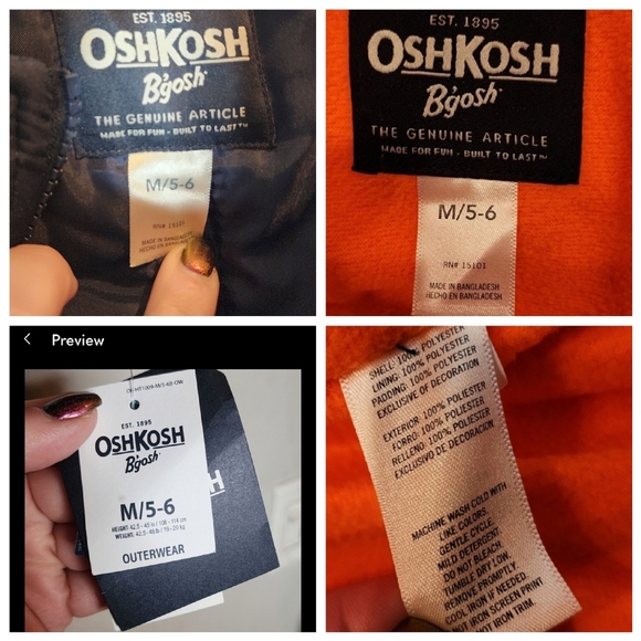 NWT Oshkosh 2-Piece Snowsuit Set Fleece Lined Blue Grey Coat Navy Bib M 5-6 - Picture 3 of 16